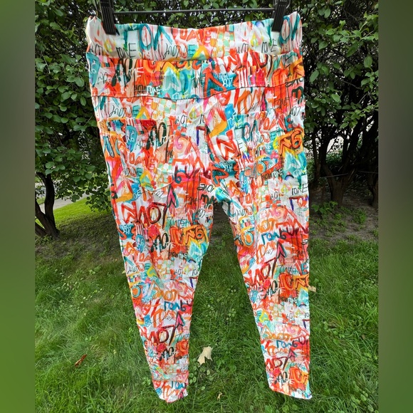 🧡LOVE Grafitti Abstract Drawstring Joggers / Pants | Orange/Teal | S/M - Picture 17 of 17